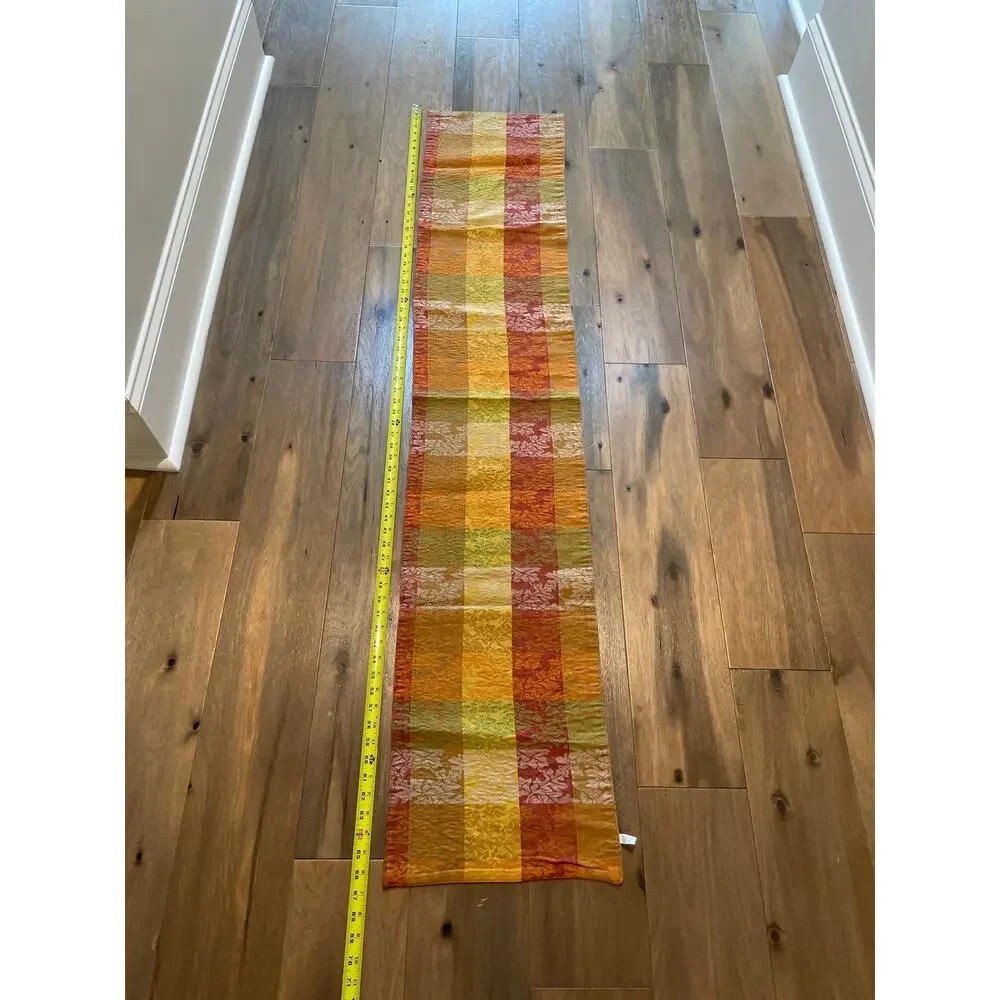 Plaid Woven Table Runner Orange Terracotta Fall Harvest